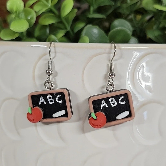 SCHOOL DAYS CHALKBOARD DROP EARRINGS - Picture 1 of 6